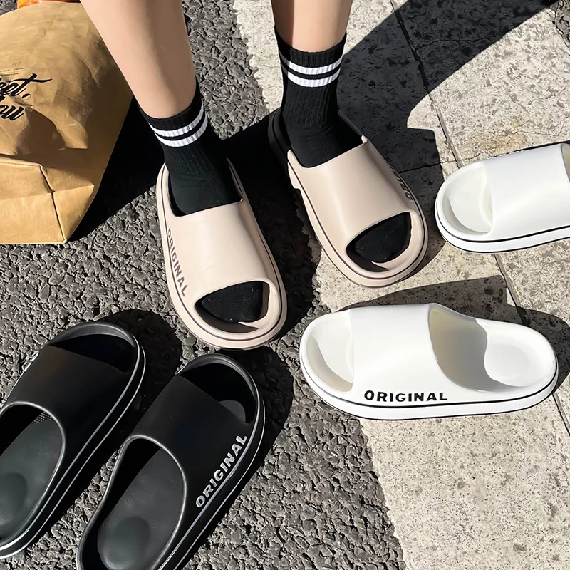 여름 커플 슬리퍼 단색 레터 프린트 슬리퍼 남녀 두꺼운 - Water Shoes 리뷰 및 가격