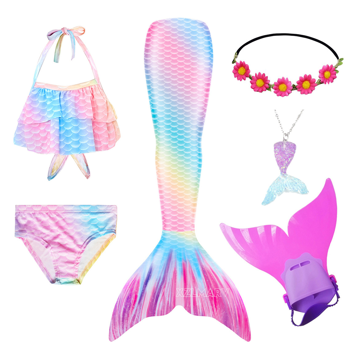 6개 세트 아리엘 소녀 수영 인어 꼬리 모노핀 포함 인 - Swim Fins 리뷰 및 가격