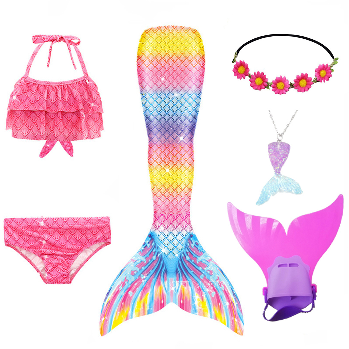 6개 세트 아리엘 소녀 수영 인어 꼬리 모노핀 포함 인 - Swim Fins 리뷰 및 가격